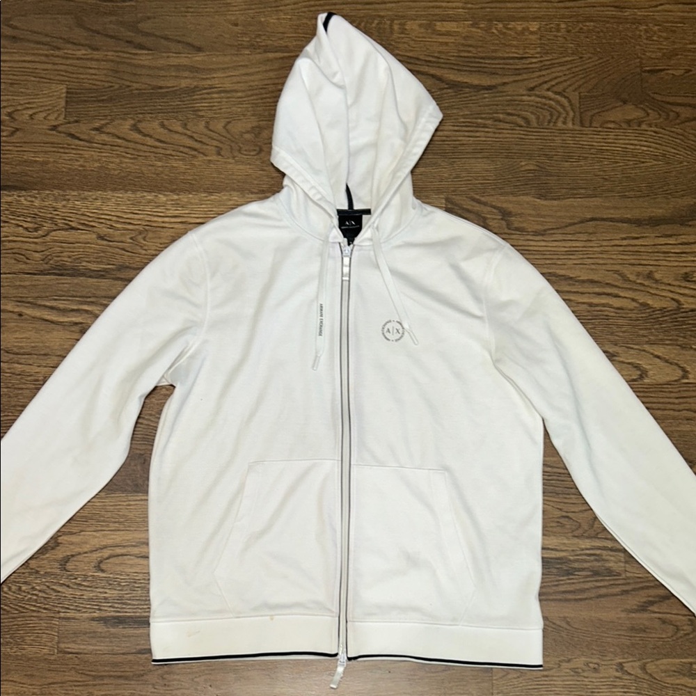 Armani Exchange White Hoodie with Zip